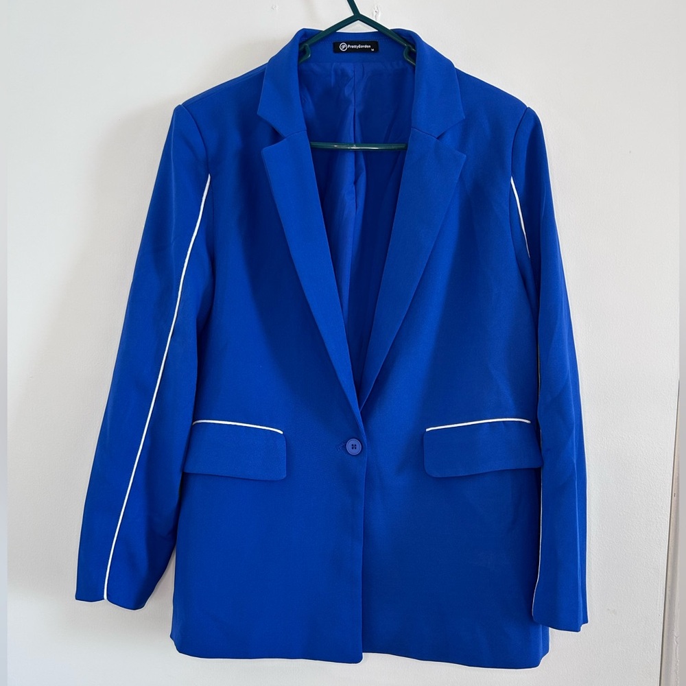 Vibrant Blue Blazer with White Trim